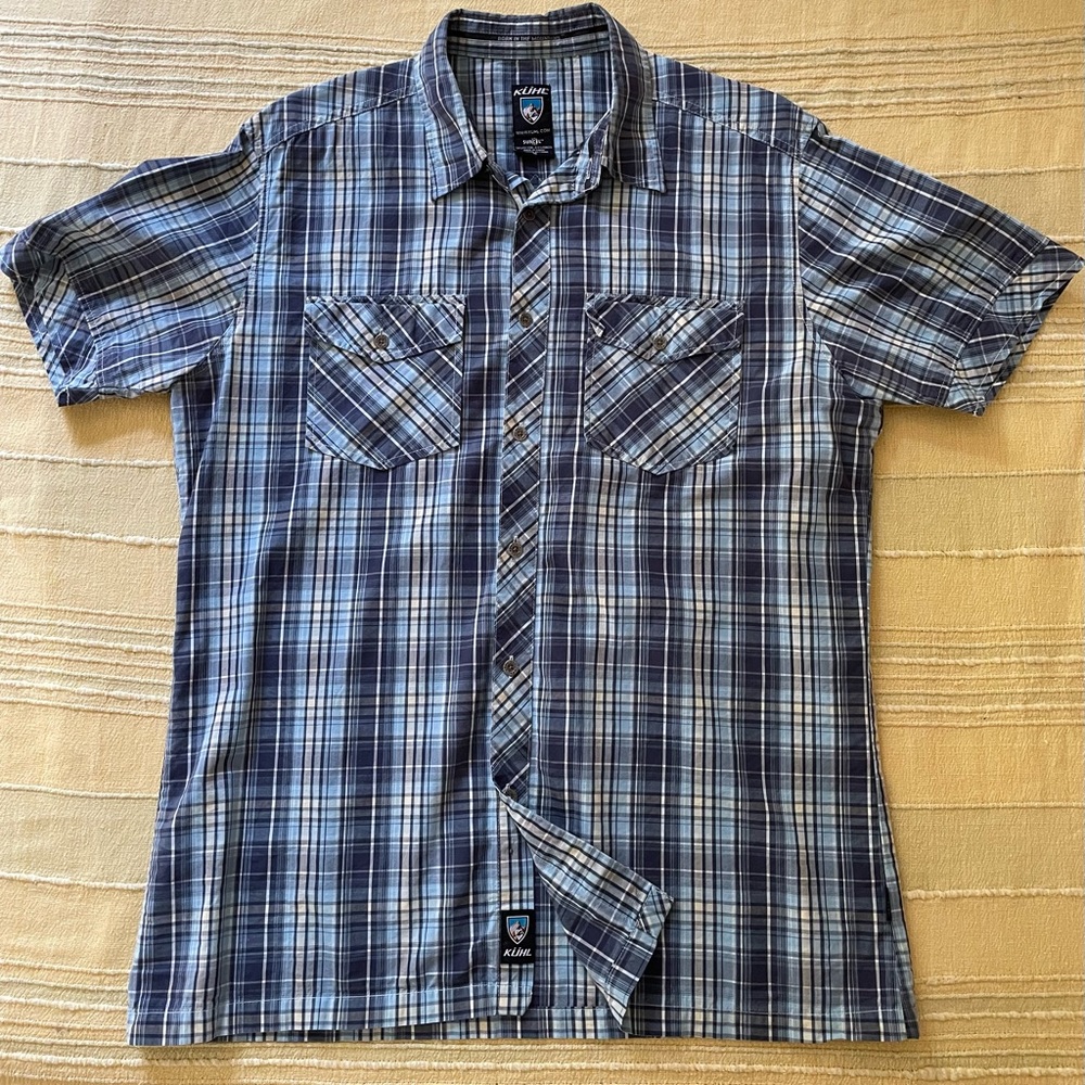 Kuhl Blue Checkered Short Sleeve Button-up Shirt